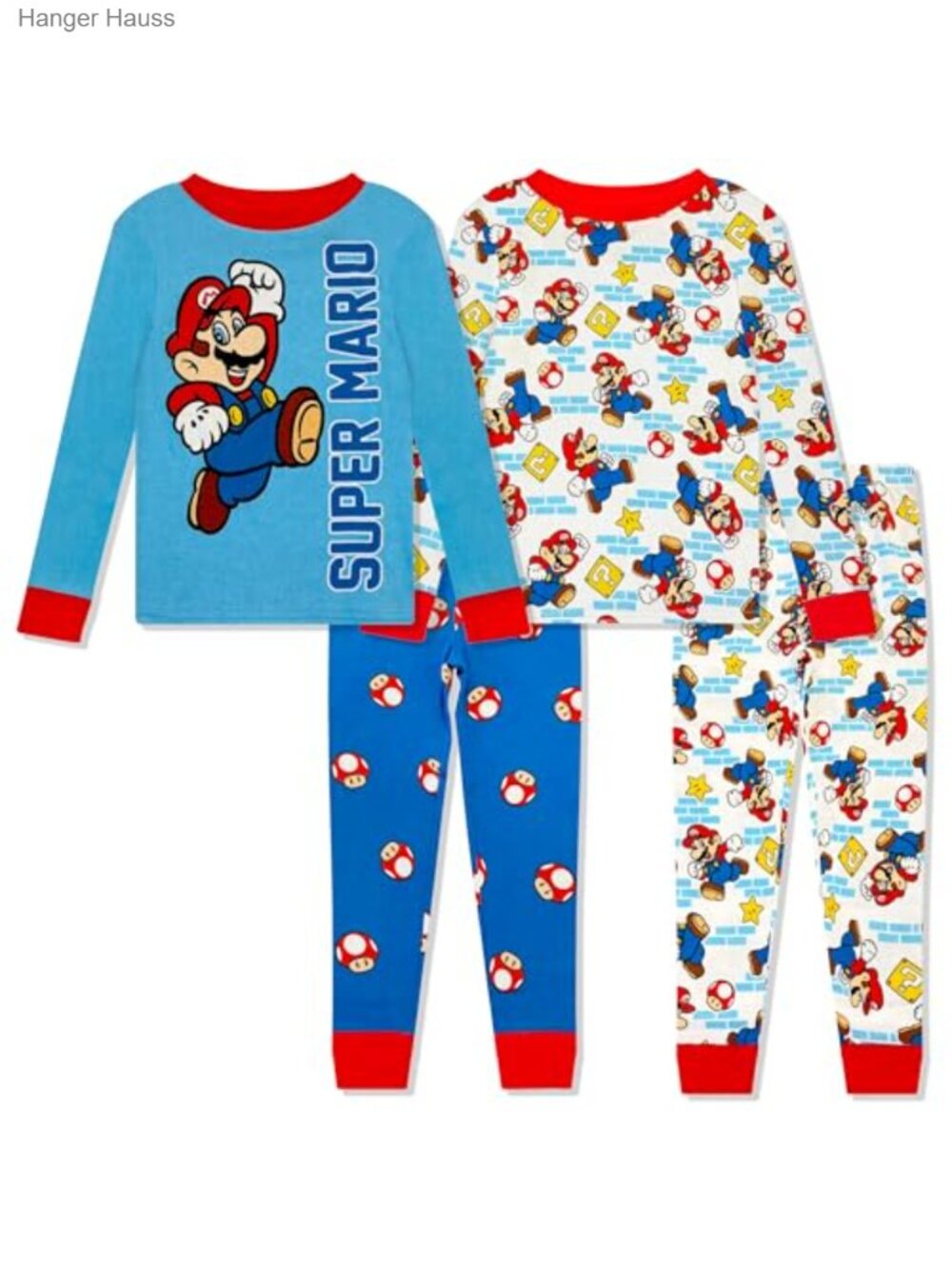Super Mario 4 Piece Pajama Set, Soft Long Sleeve Shirt & Pants Sleepwear, Kids